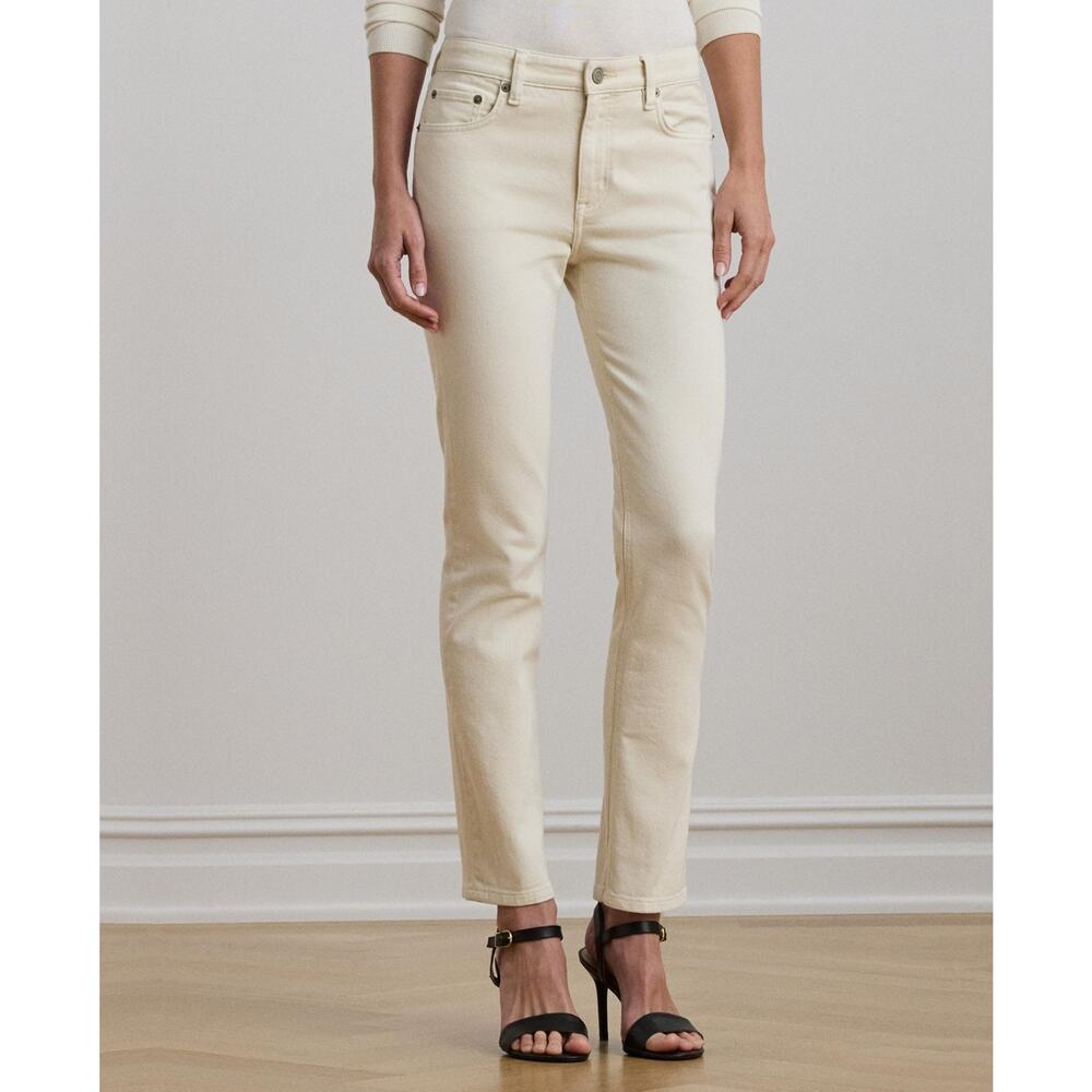Lauren Ralph Lauren Women's High-Rise Straight Ankle Jeans Cream Size 14 2200